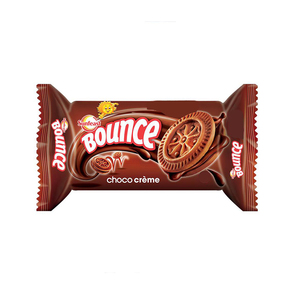 Sunfeast Bounce Biscuits - Choco Creme Cookies(സൺഫീസ്റ്റ് ബൗൺസ് ബിസ്‌ക്കറ്റ് - ചോക്കോ ക്രീം കുക്കിസ്) - 82g
